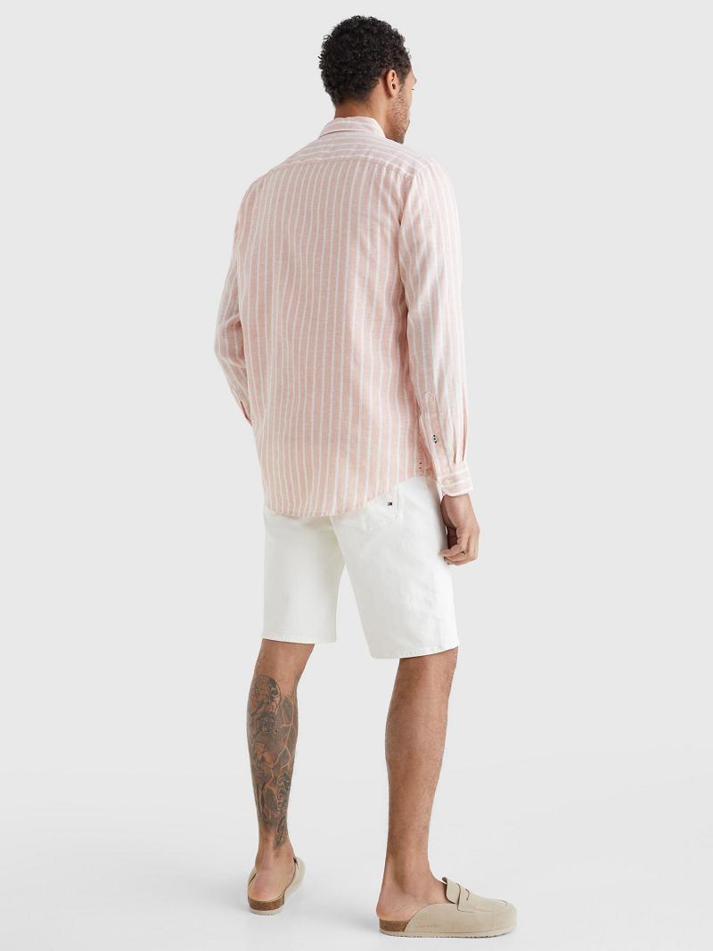 Férfi Tommy Hilfiger Alkalmi fit stripe linen Ingek Fehér Rózsaszín | HU 1019ILH